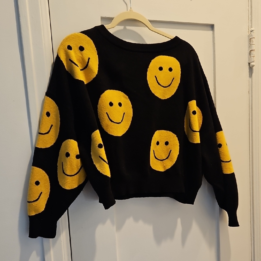 Dressed in LALA Black and Yellow Smiley Sweater